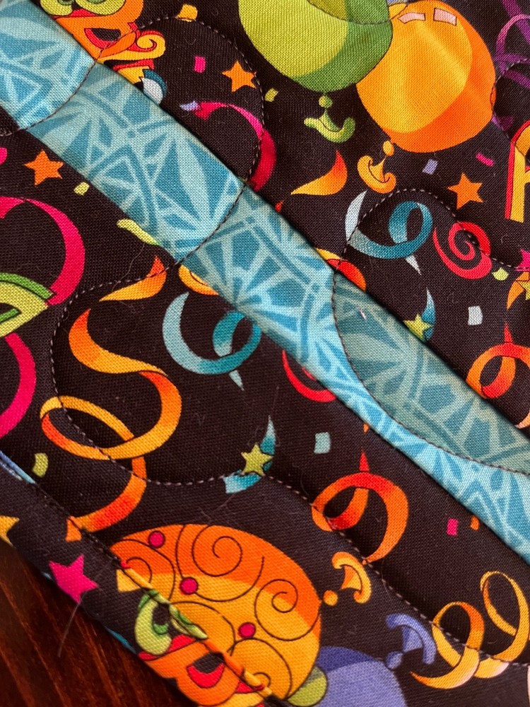 Handcrafted-Quilted Table Runner-HappyBirthday-Balloons, Multi-Colored,Turquoise