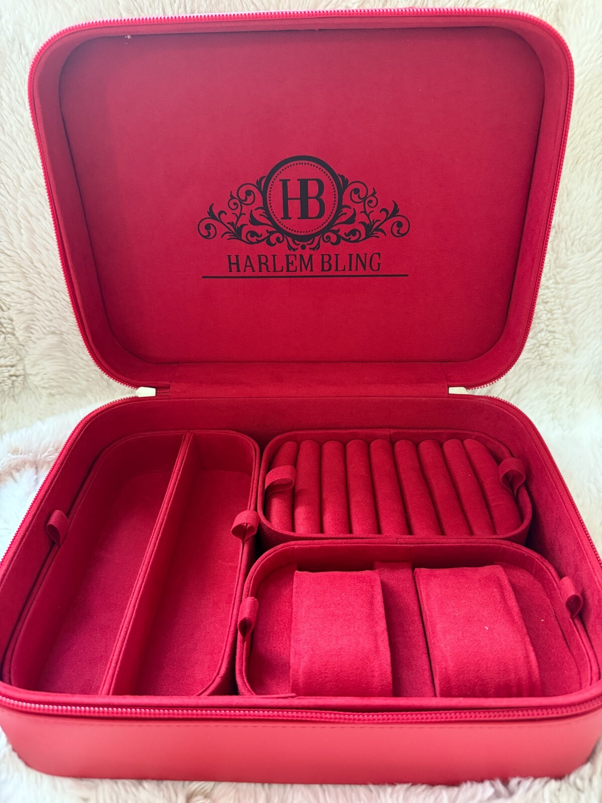 Harlembling Leather Travel Jewelry Box Case - Red