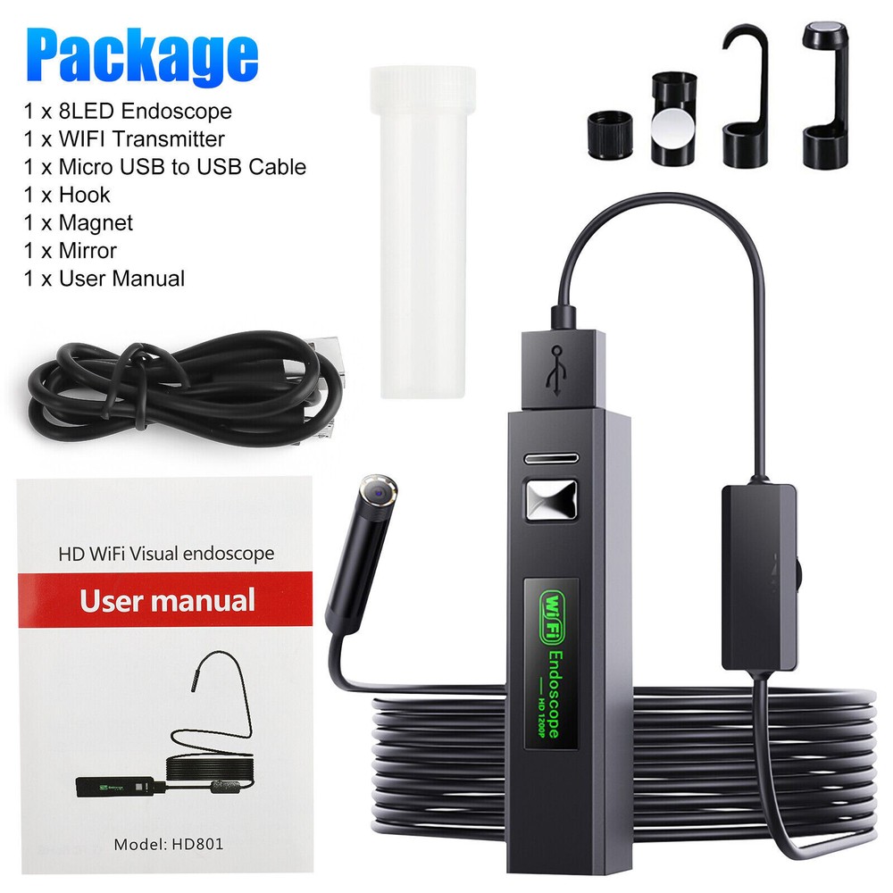 5M 8LED WiFi Borescope Endoscope Snake Inspection Camera for iPhone Android iOS