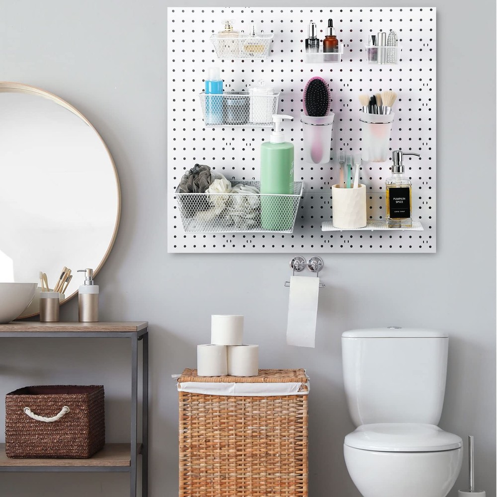 30 PCS Pegboard Organizer Accessory Kit Shelf Basket Bin Hook Loop Clear Silver