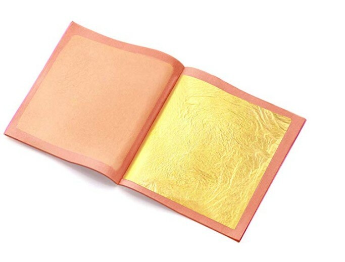 LumenGold Pure 24K pure Edible Gold leaf sheets LARGE 8 x 8 cm, 25 Sheets