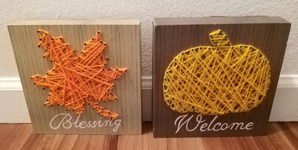 Fall Leaf and Pumpkin String Art Set Seasonal (Welcome and Blessing)