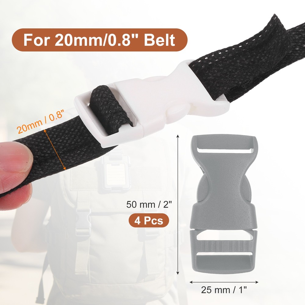 4 Pack Quick Side Release Buckle, 0.8" Plastic Buckle Clip, Silver Gray