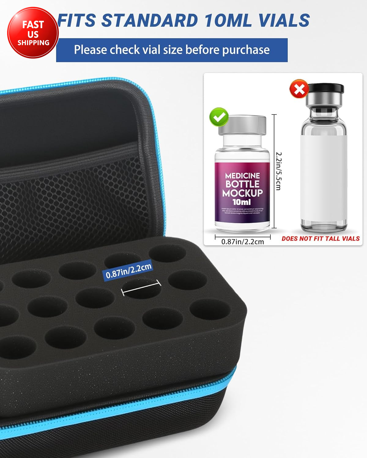 15 Slots 10Ml Peptide Case, Insulin Vial Holder, Peptide Storage Case for Fridge