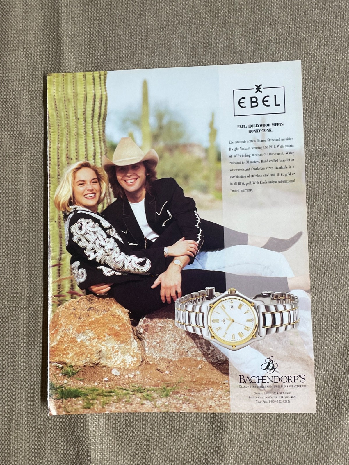 EBEL Watch Magazine Ad Sharon Stone Dwight Yoakam 1992 Advertisement