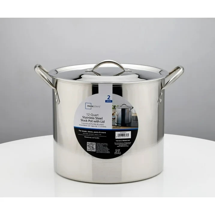 Mainstays 12-Qt Stainless Steel Stock Pot with Metal Lid