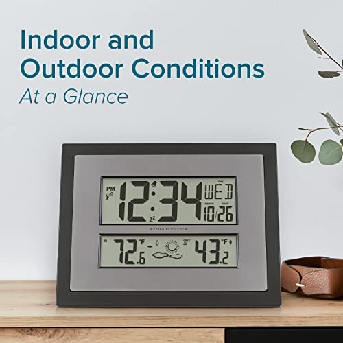 512-85937-INT Atomic Digital Wall Clock with Temperature & Gray/Silver