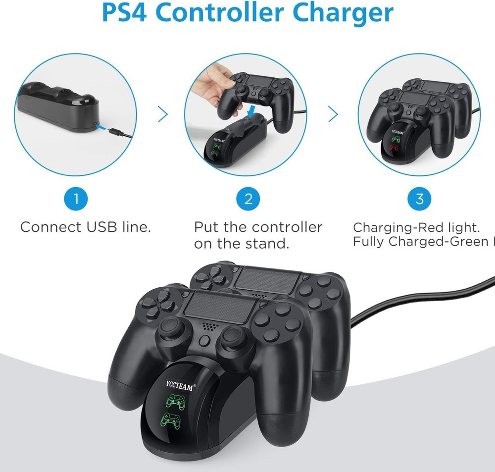 Efficient PS4 Controller Fast Charging Dock - Dual Charging with Status Light