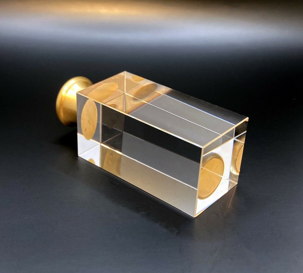 Lamp Finial-RECTANGLE CUBE-Optic Crystal with Satin Brass Base
