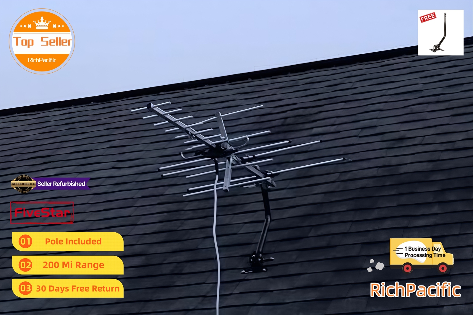 Long Range Yagi HDTV Antenna Outdoor 250 Mile UHF VHF FM Signal Booster