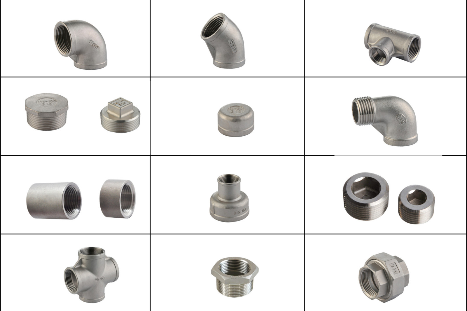 316 Stainless Steel Threaded Pipe Fittings NPT Size 1/8" to 4"