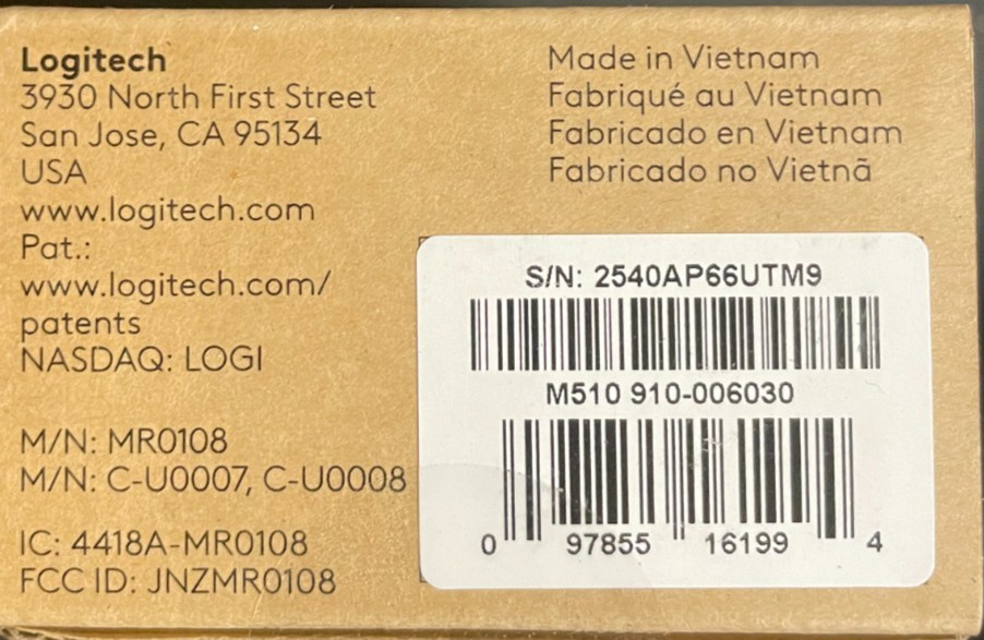 Logitech M510 WIRELESS MOUSE, High-Precision, 7 Buttons