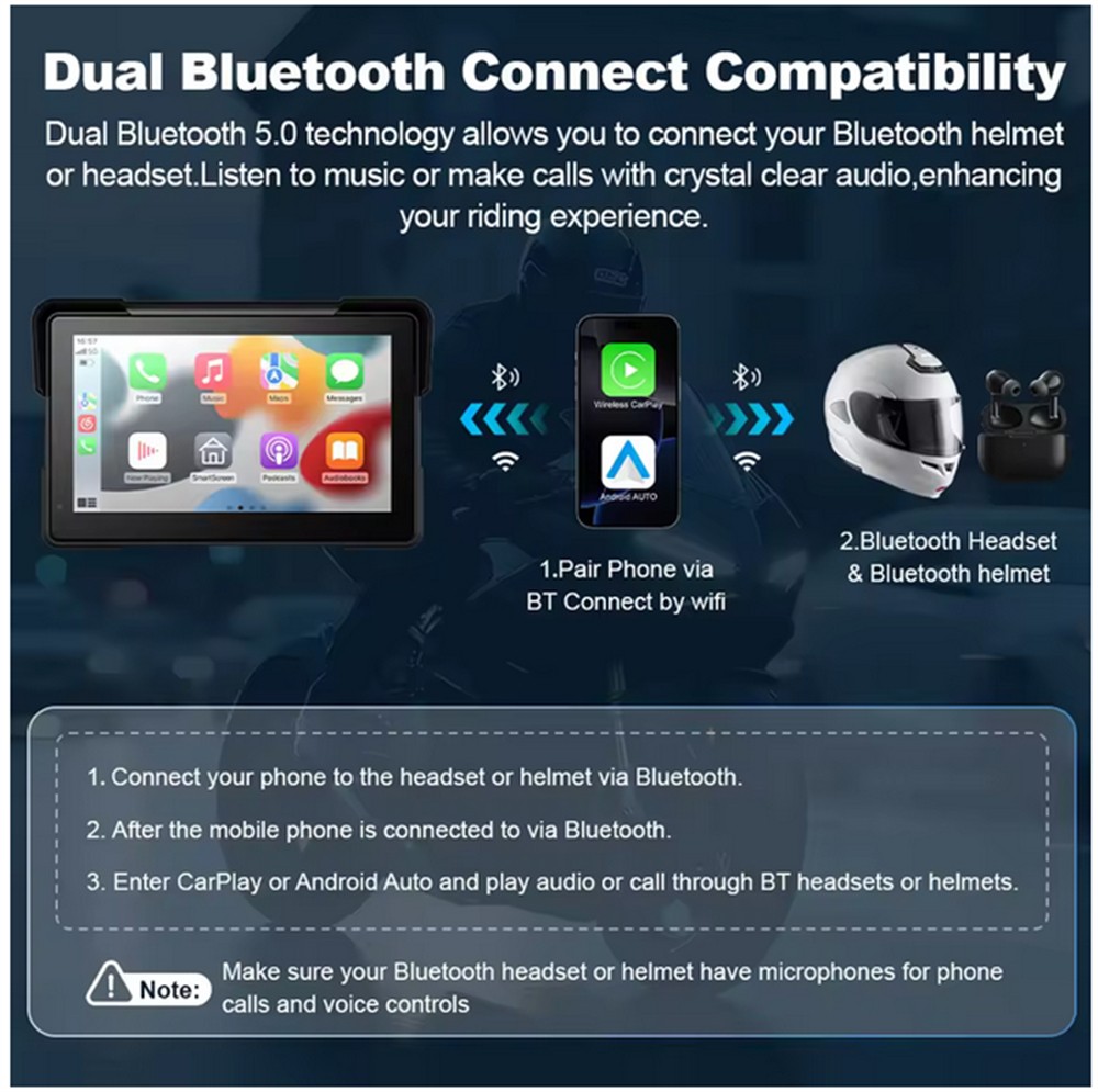 7" Motorcycle w/ Carplay Android Screen Dual Bluetooth Portable GPS Navigation