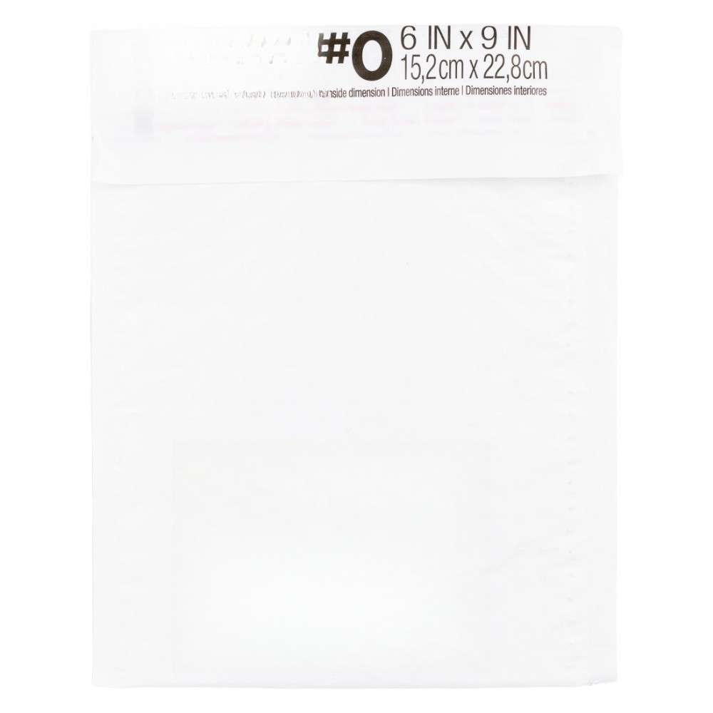 Max Strength Self-Sealing Poly Bubble Mailer #0, 6" x 9", Solid White, 25 Pack