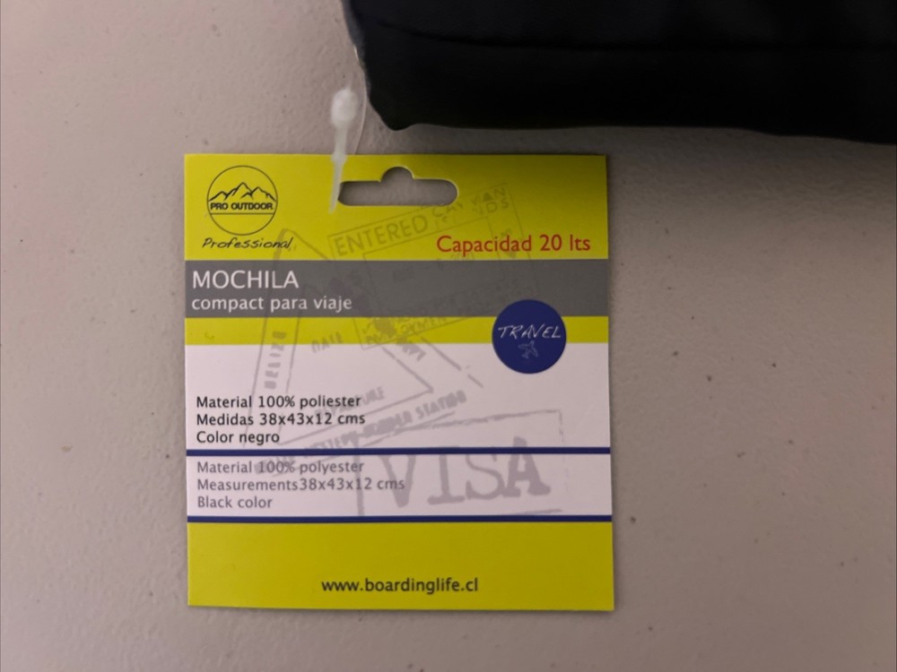 NWT Pro Outdoor Foldable Waterproof Black Backpack Polyester 38x43x12 cms