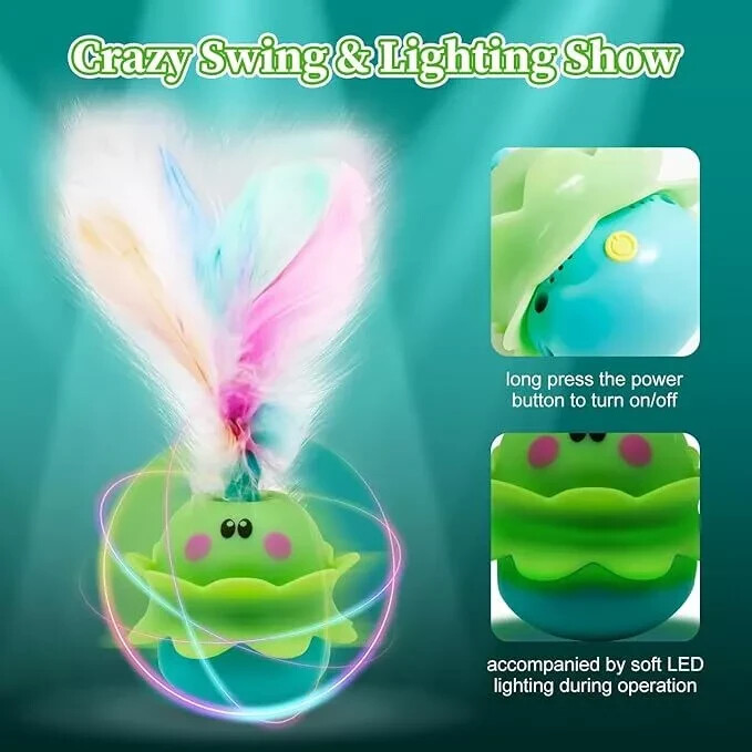 Cat Toys Monster, 2in1 Automatic Interactive Toy, Real Feathers, Rechargeable