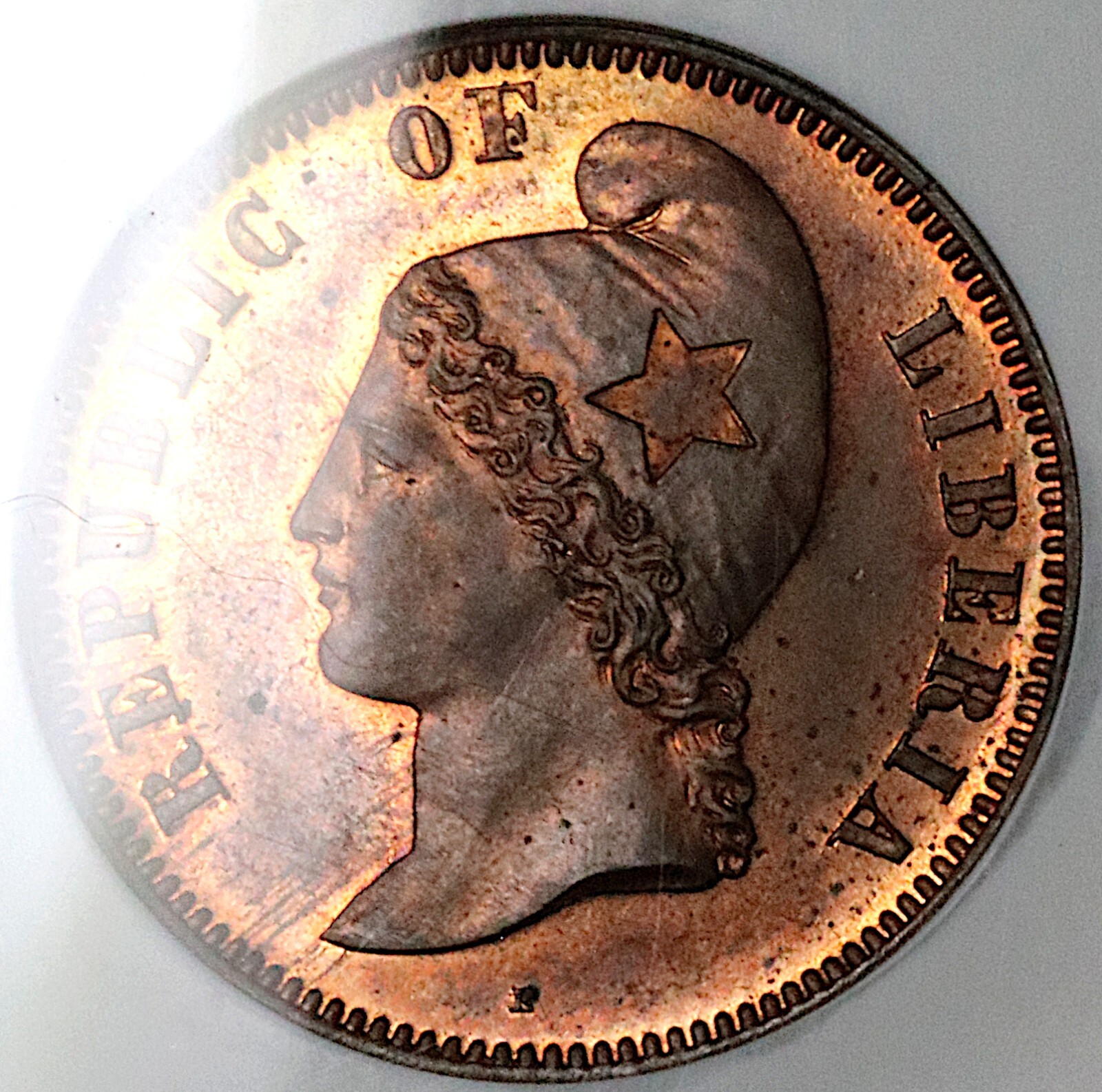 1868 NGC PF 63 RB Liberia 1 Cent Rare Proof Pattern Copper Coin (25050901C)