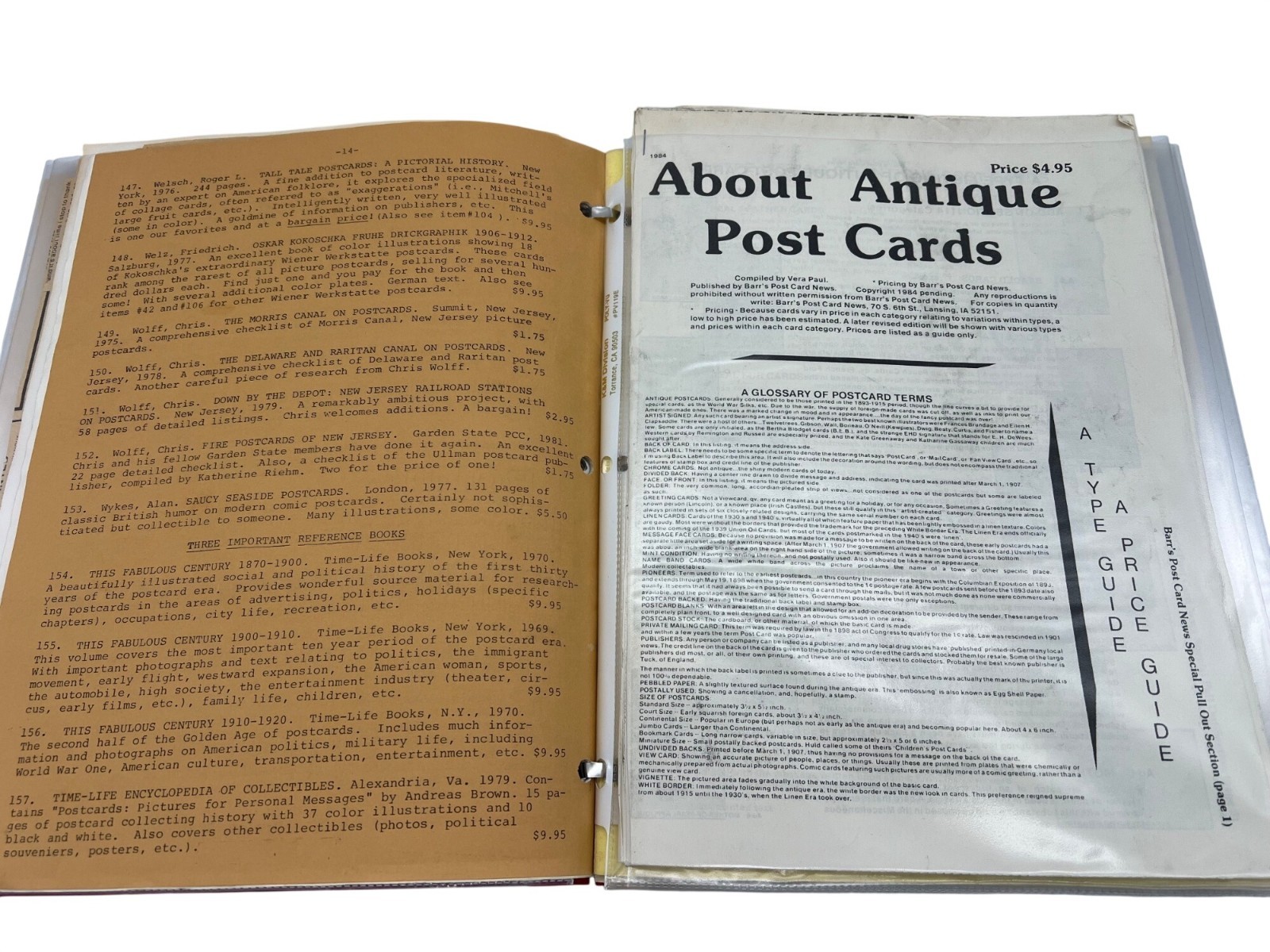 Vintage Postcard & Book Collector Reference Binder Ephemera Magazines Newsletter