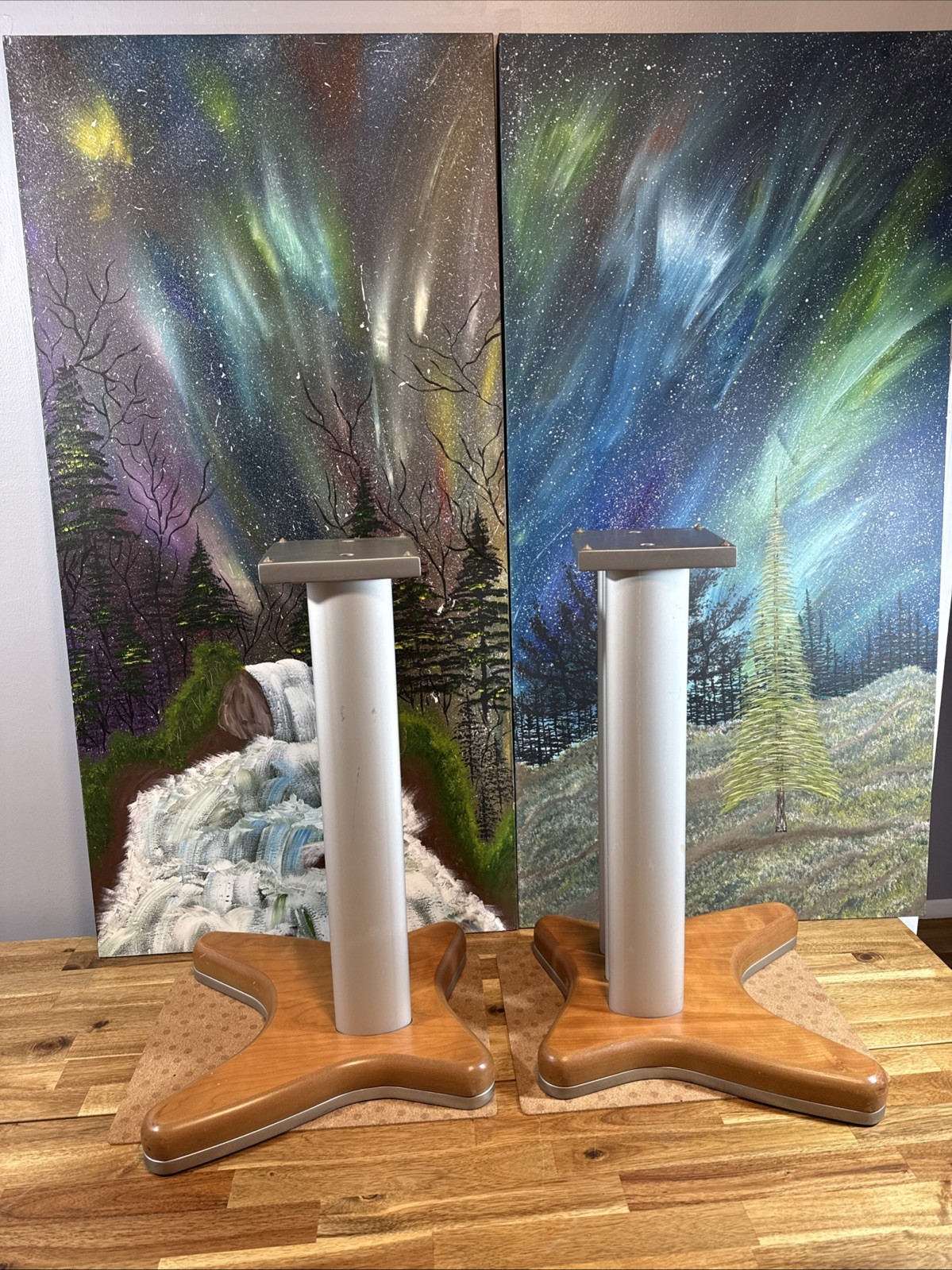 speaker stands pair Metal Wood Base Bookshelf Large Subwoofer Center Channel