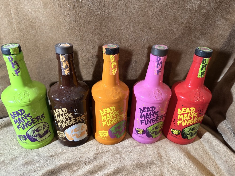 5 EMPTY RUM BOTTLES DEAD MAN'S FINGERS