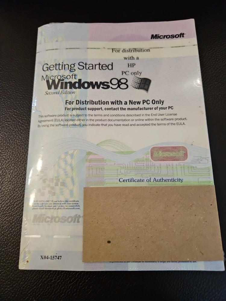 Microsoft Windows 98 User Guide Distribution PC No Disc Operating System Sealed