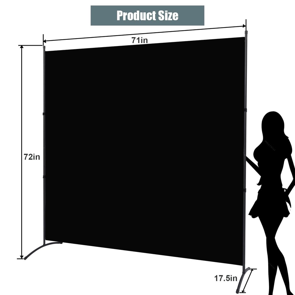 Room Divider Single Panel Privacy Screen, 71''x72''H Large 1 Panel, Black