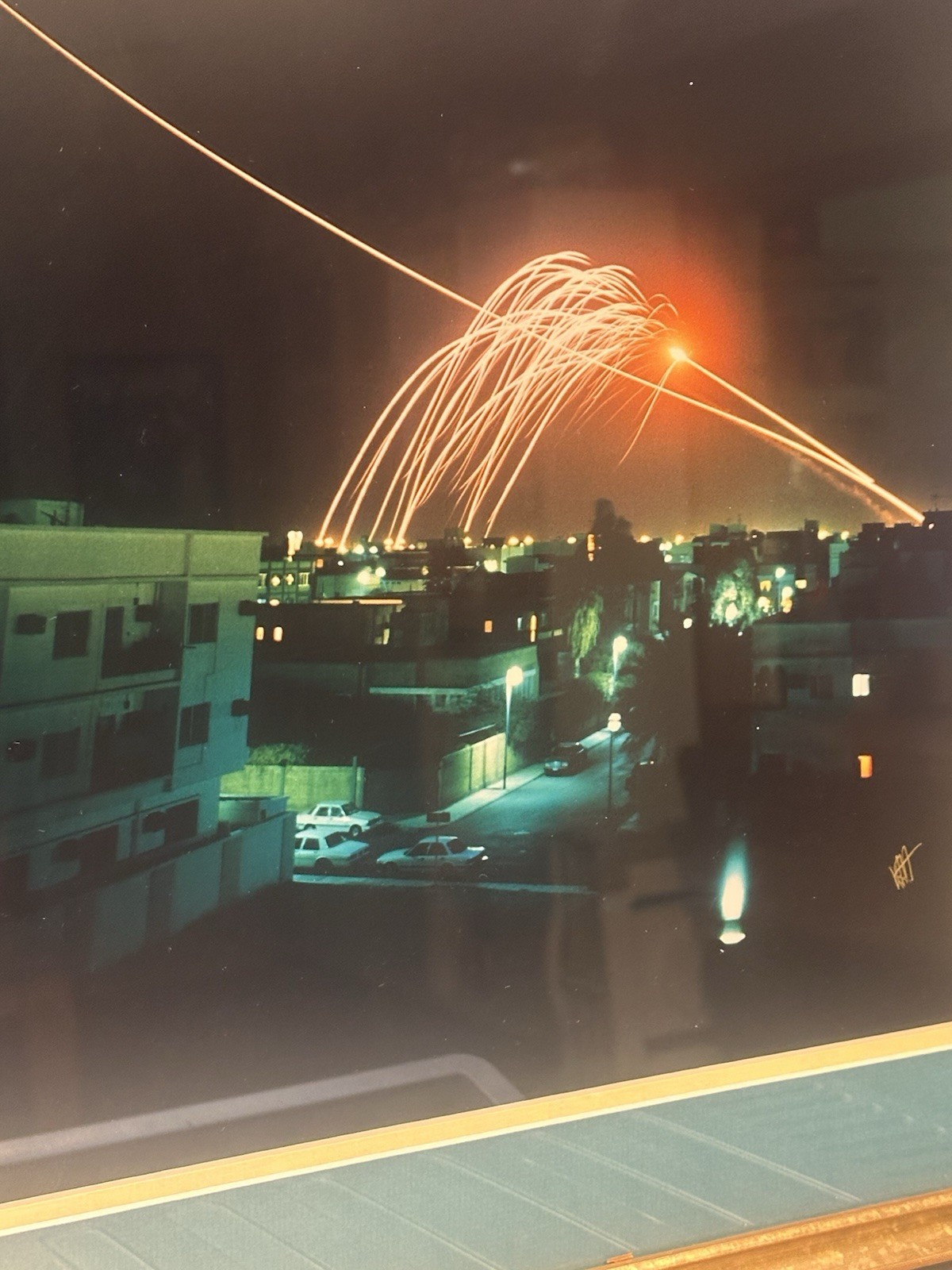 Signed War Photo Scud & Patriot Missiles Over Riyadh Desert Storm War Feb "91