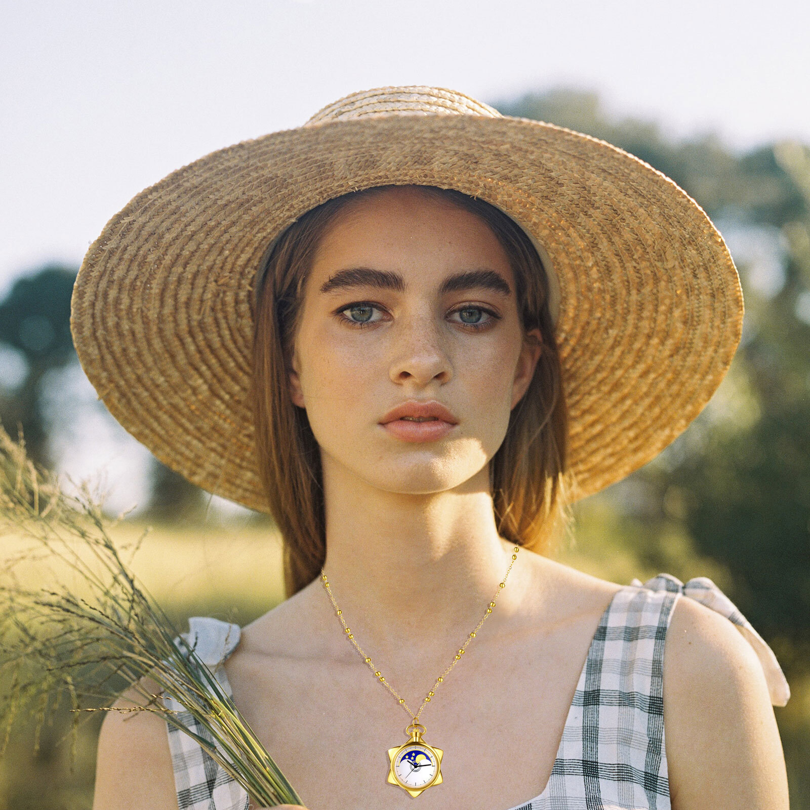 Women Girls Hexagram Quartz Pocket Watch Sailor Moon Star Hanging Watch Necklace