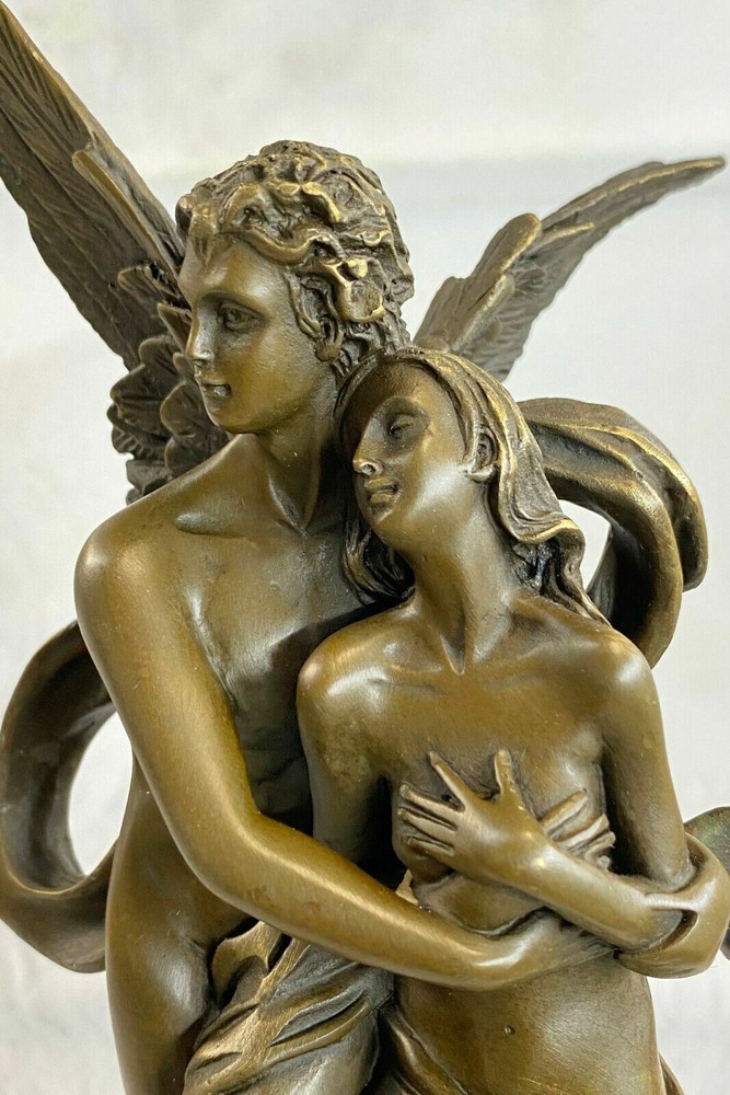 Solid Bronze Statue Lovers Cupid Psyche Romance Sculpture Figurine Deco LARGE NR