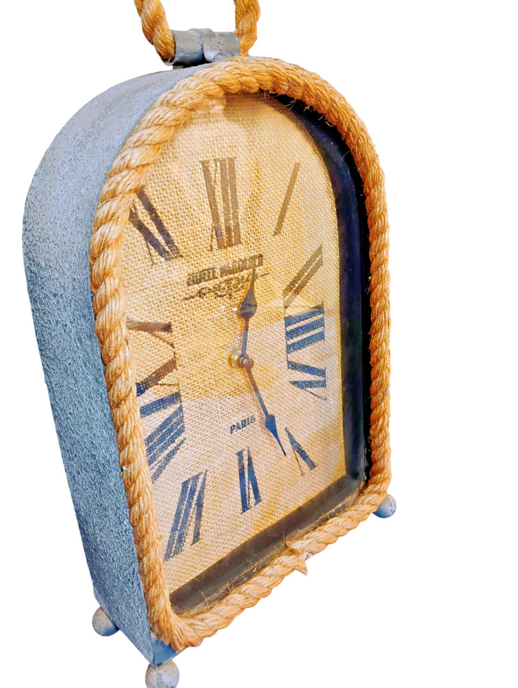 Rustic Table Clock by Privilege Intl – Antique Style w/ Rope Trim, Paris Dial