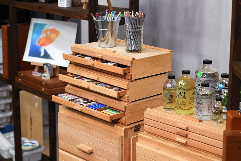 Pastel Storage Box, 3 Drawer Wood Box with Foam Lining, Sturdy and Stackable ...