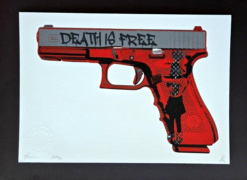 DEATH NYC Hand Signed Print Framed 16X12in COA DEATH IS FREE TRIGGER WARNING