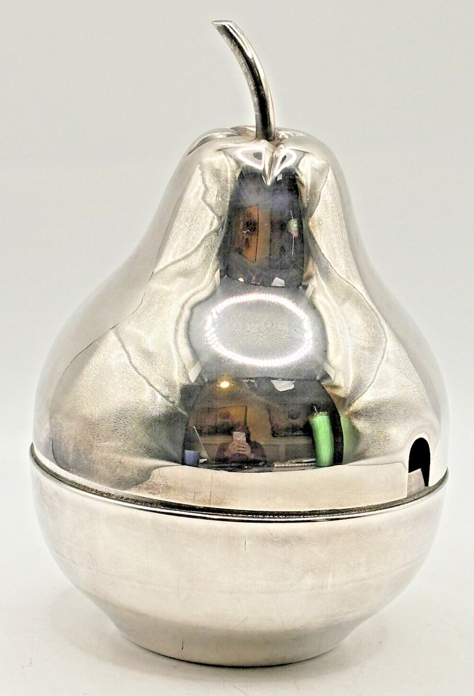 De Uberti Pear Lidded Silverplate Condiment Dish Server 6" VTG 1960s MCM