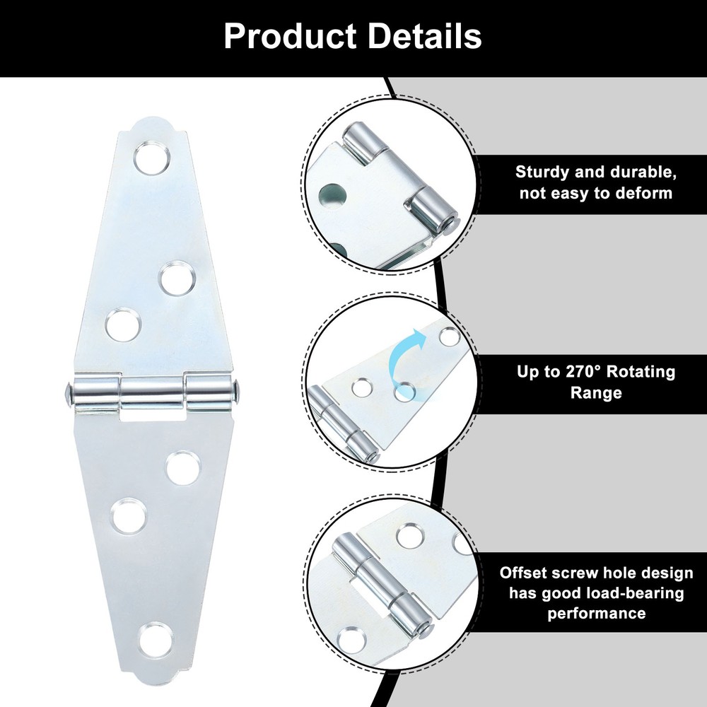 2Pcs Strap Hinges, 2 Inch Shed Door Hinges Gate Hinge with Screws, Silver