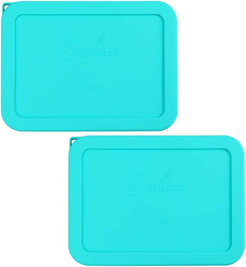 Sophico 3 Cup Rectangle Silicone Storage Cover Lids Replacement MINT - 2 PACK