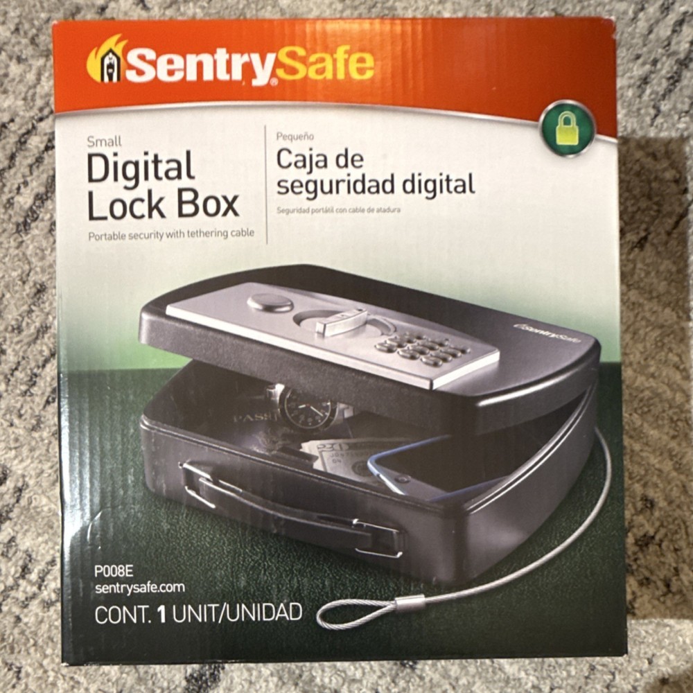 SentrySafe Small Portable Digital Lock Box P008E Black Electronic Cable