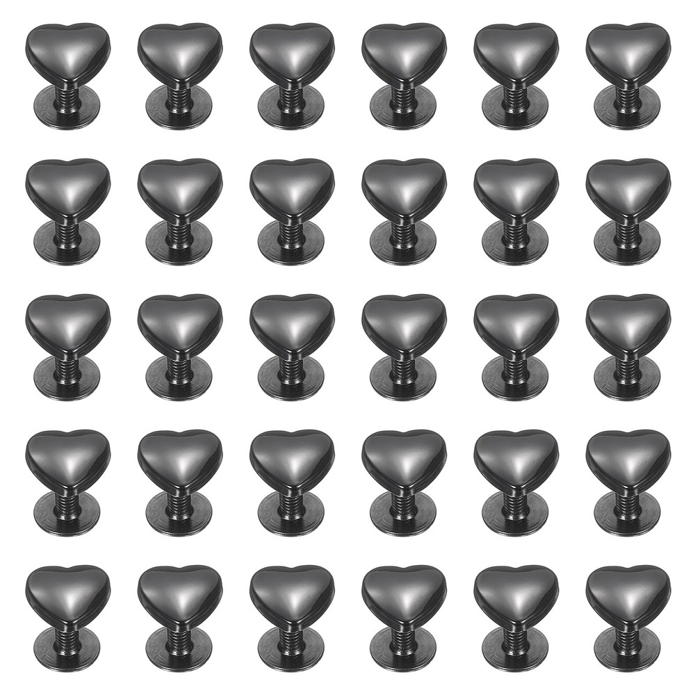 30 Pcs Metal Stud Rivets 10mm Heart Shape Decoration Screw Back Studs, Black