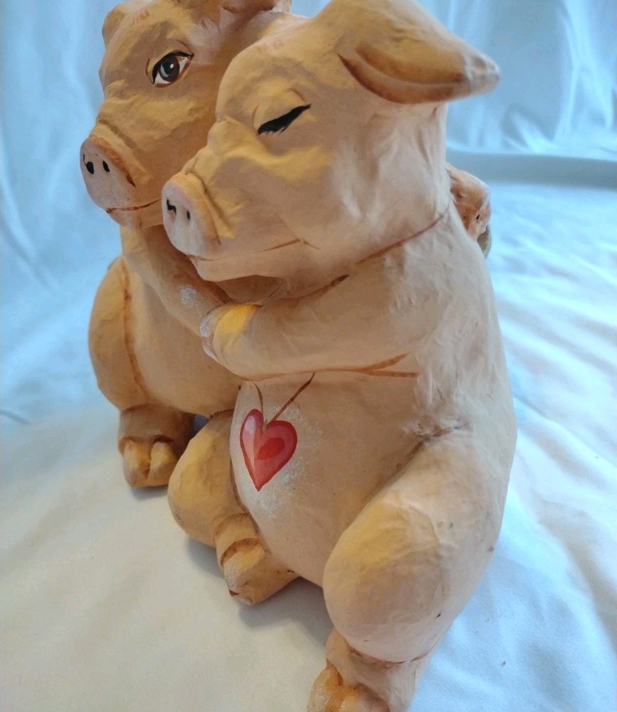 Paper Mache Hugging Pigs Planter