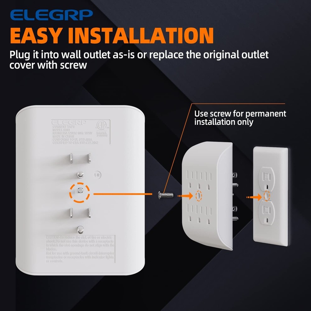 Compact White 6-Outlets Power Extender with Mounting Options - Certified