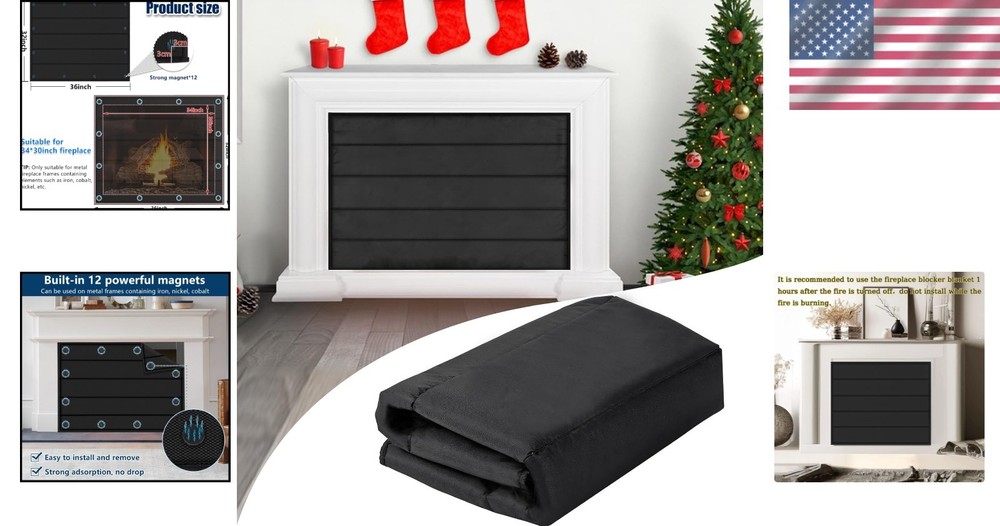 Flame Retardant Magnetic Fireplace Blanket - 36x32