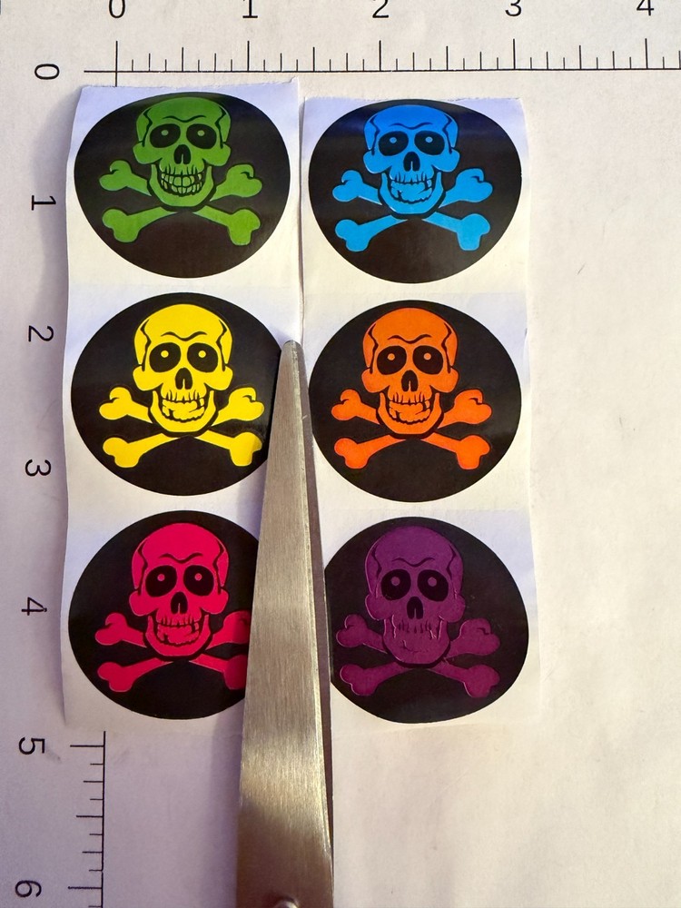 STICKER SHEET: multi colored skulls scary skeleton