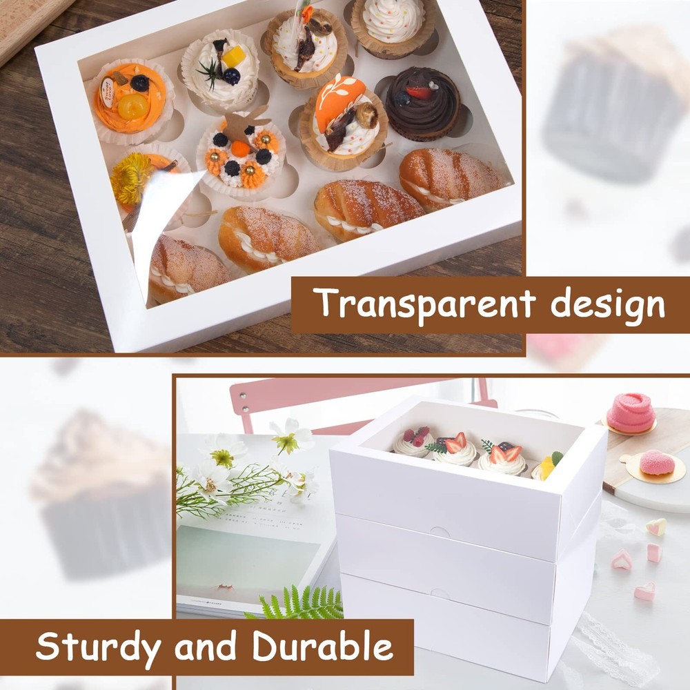 12 Count Cupcake Boxes, 6PCS Cupcake Container with Window Boxes Holding 72 Past