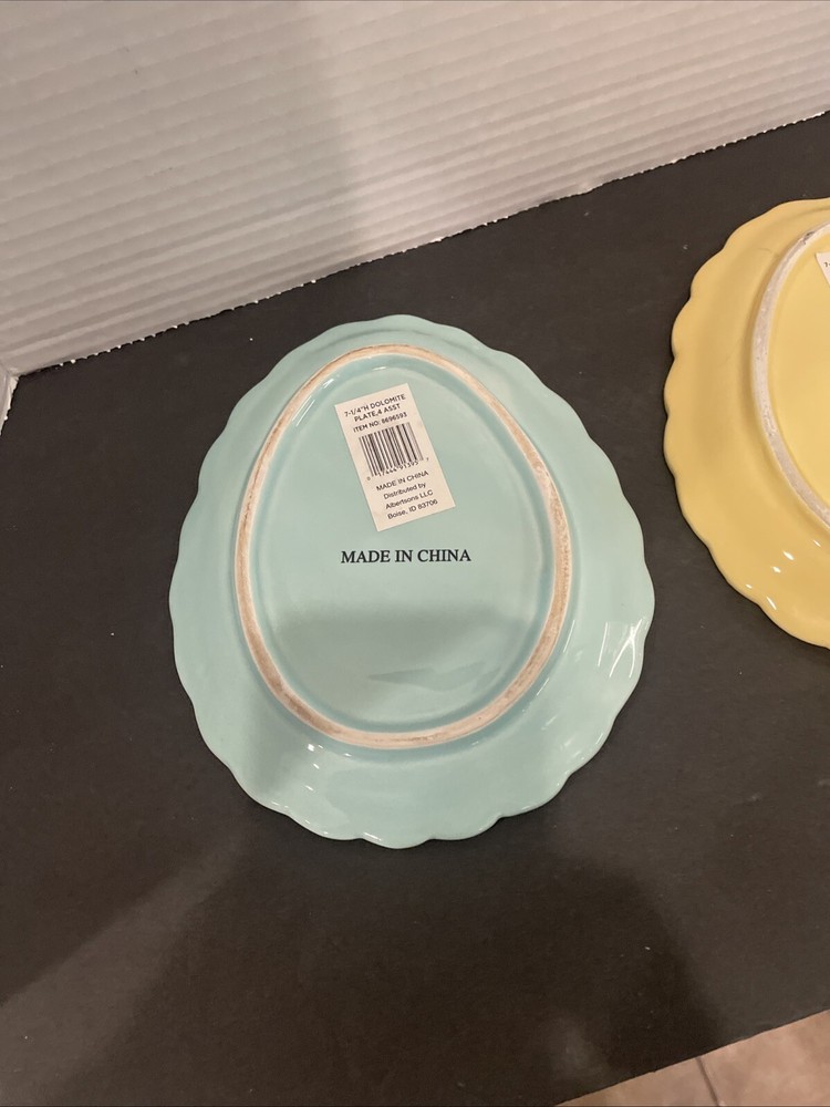 Ceramic Easter Egg Shaped Plates- Yellow And Light Blue
