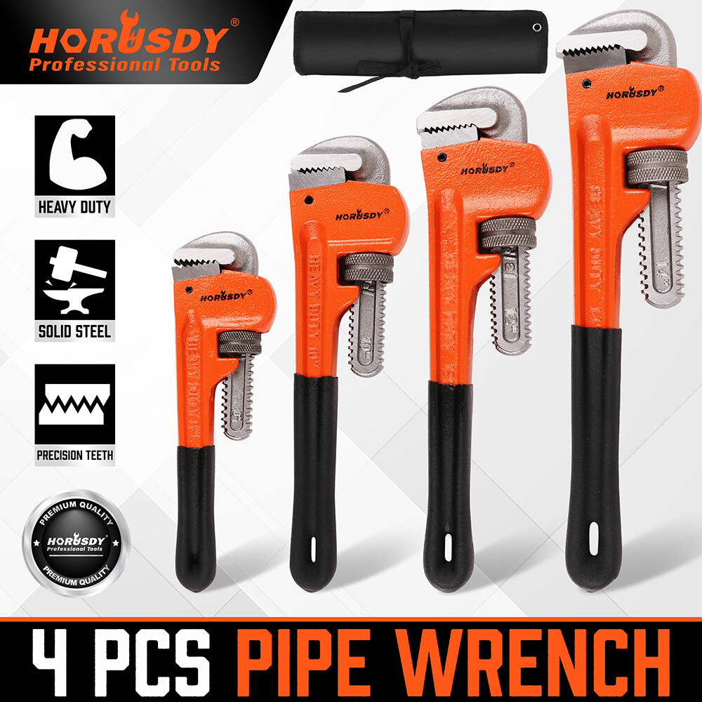 4pc Heavy Duty Pipe Wrench Set Monkey Heat Treated Adjustable 8" 10" 12" 14" NEW