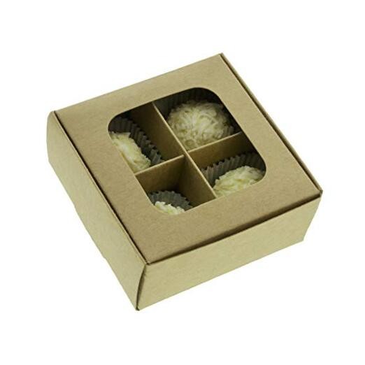 Mini Truffle Boxes with Window and Dividers - Extra Small - Four Kraft
