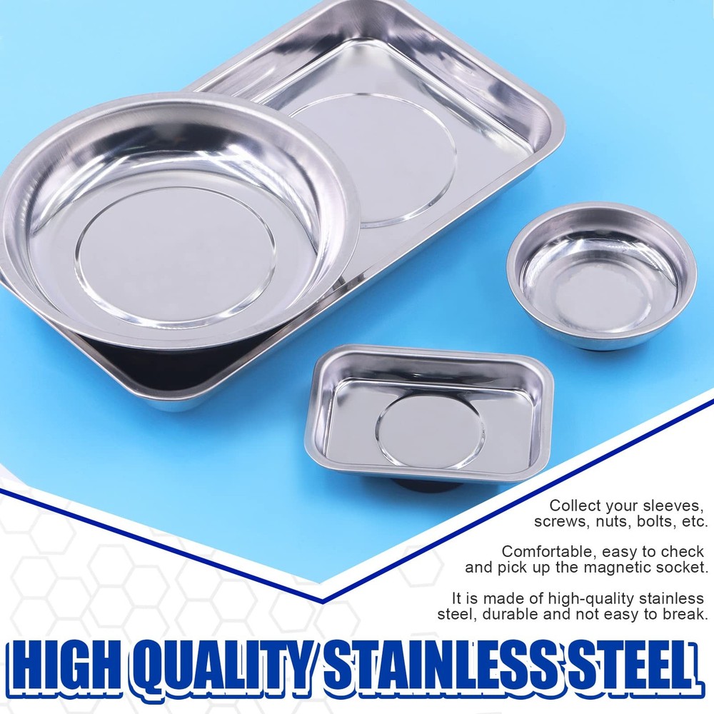 Magnetic Tool Tray Set - Round & Rectangular Bowls with Pickup Tool 5-Pcs