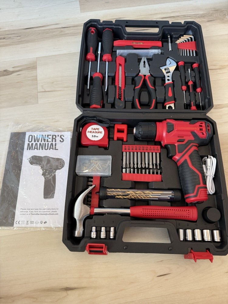 🔥NEW - Tool Set 8V Cordless Drill Kit 132 Piece Box With Hand Drill