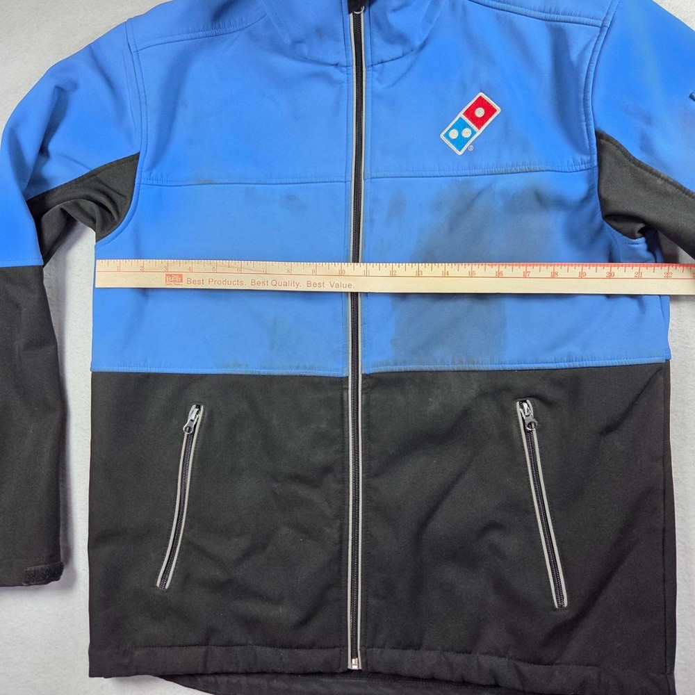 Domino's Pizza Rain Jacket Medium Blue Black Softshell Water Resistant Work Gear