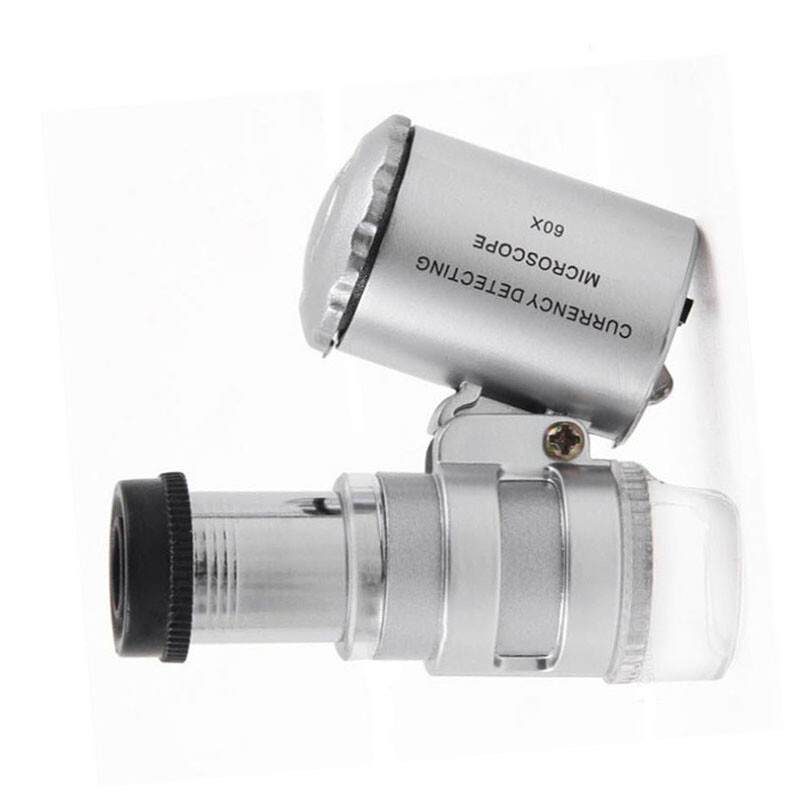 60X document Mini LED UV Light Illuminated Pocket Microscope Loupe Magnifier