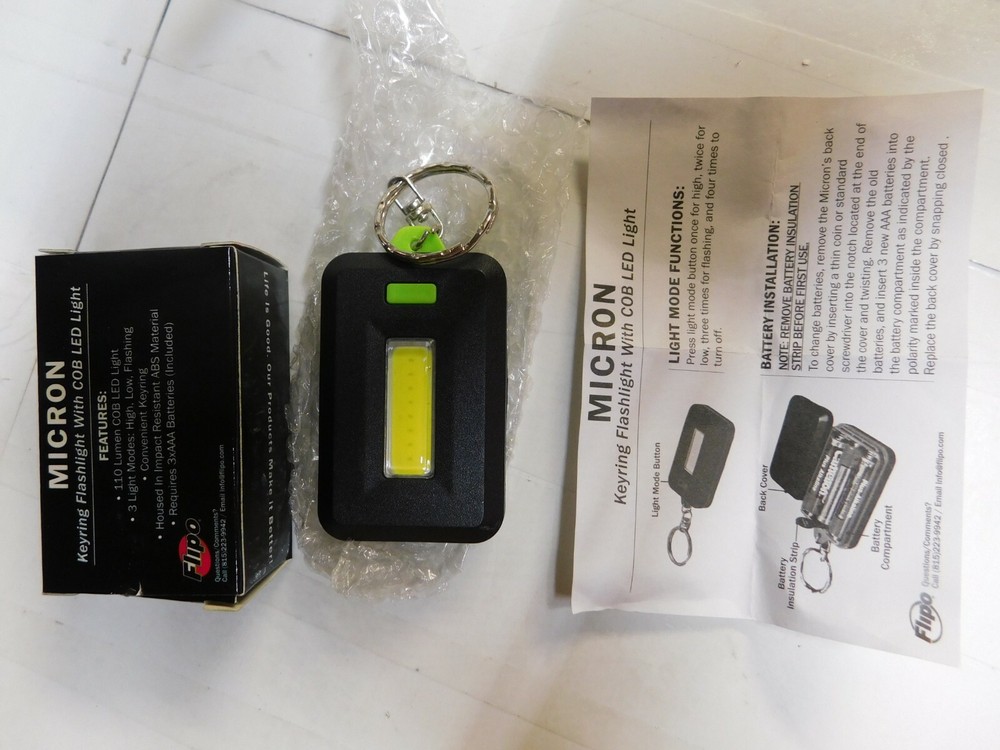 4 Assorted Colors Micron Keyring Flashlight from Flipo W/ Batteries